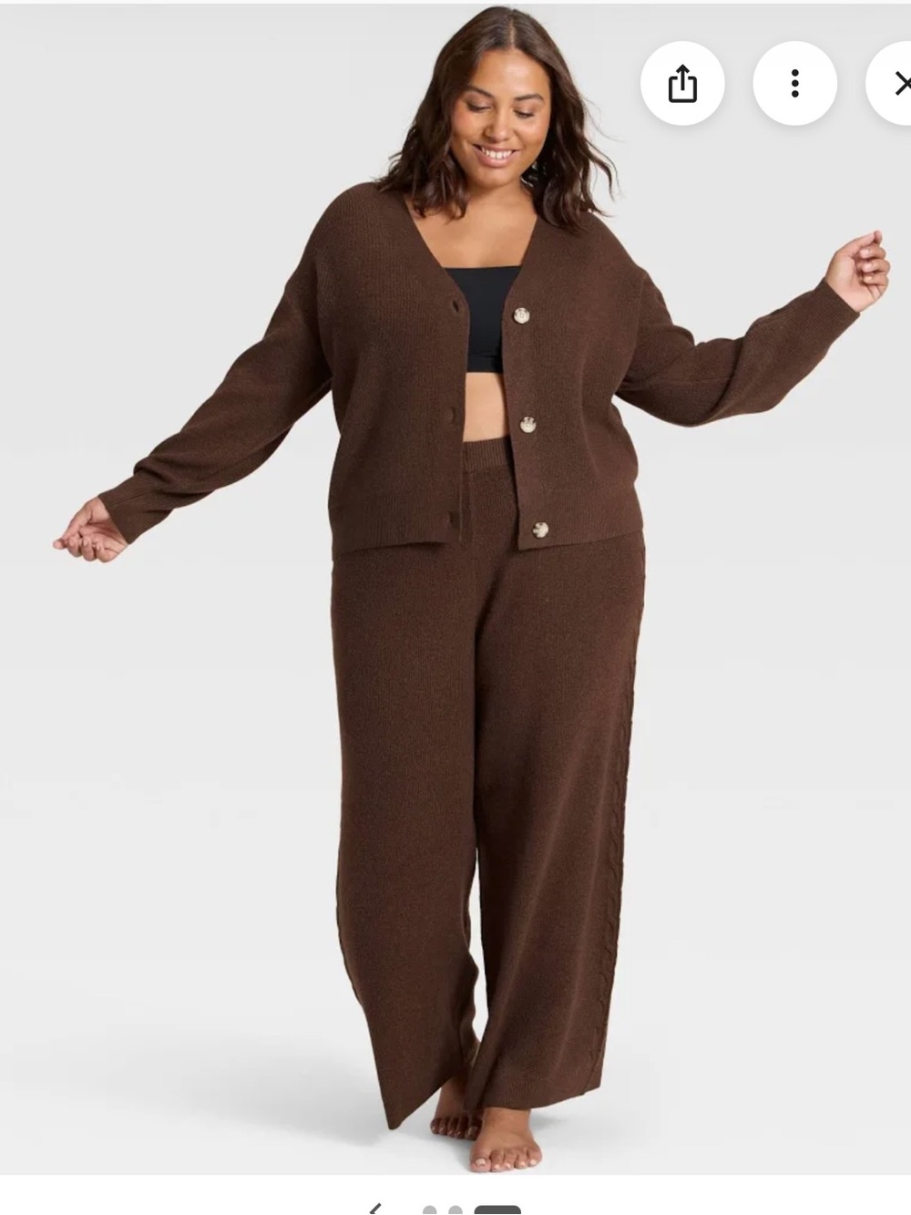 Auden Two-Piece Knit Cardigan & Wide-Leg Pants Set in Brown XL top & L pants